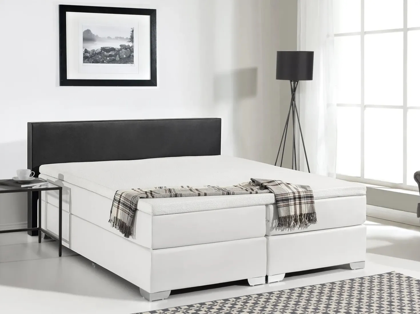 Letto Continentale Pelle sintetica PRESIDENT 160 x 200 cm Nero/Bianco