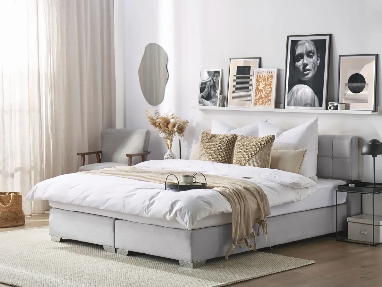 Letto Continentale Tessuto ADMIRAL 180 x 200 cm Grigio chiaro