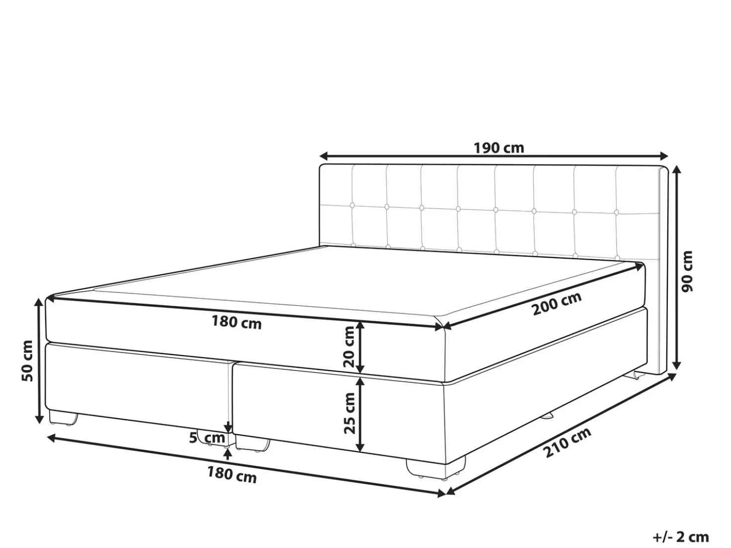 Letto Continentale Tessuto ADMIRAL 180 x 200 cm Nero