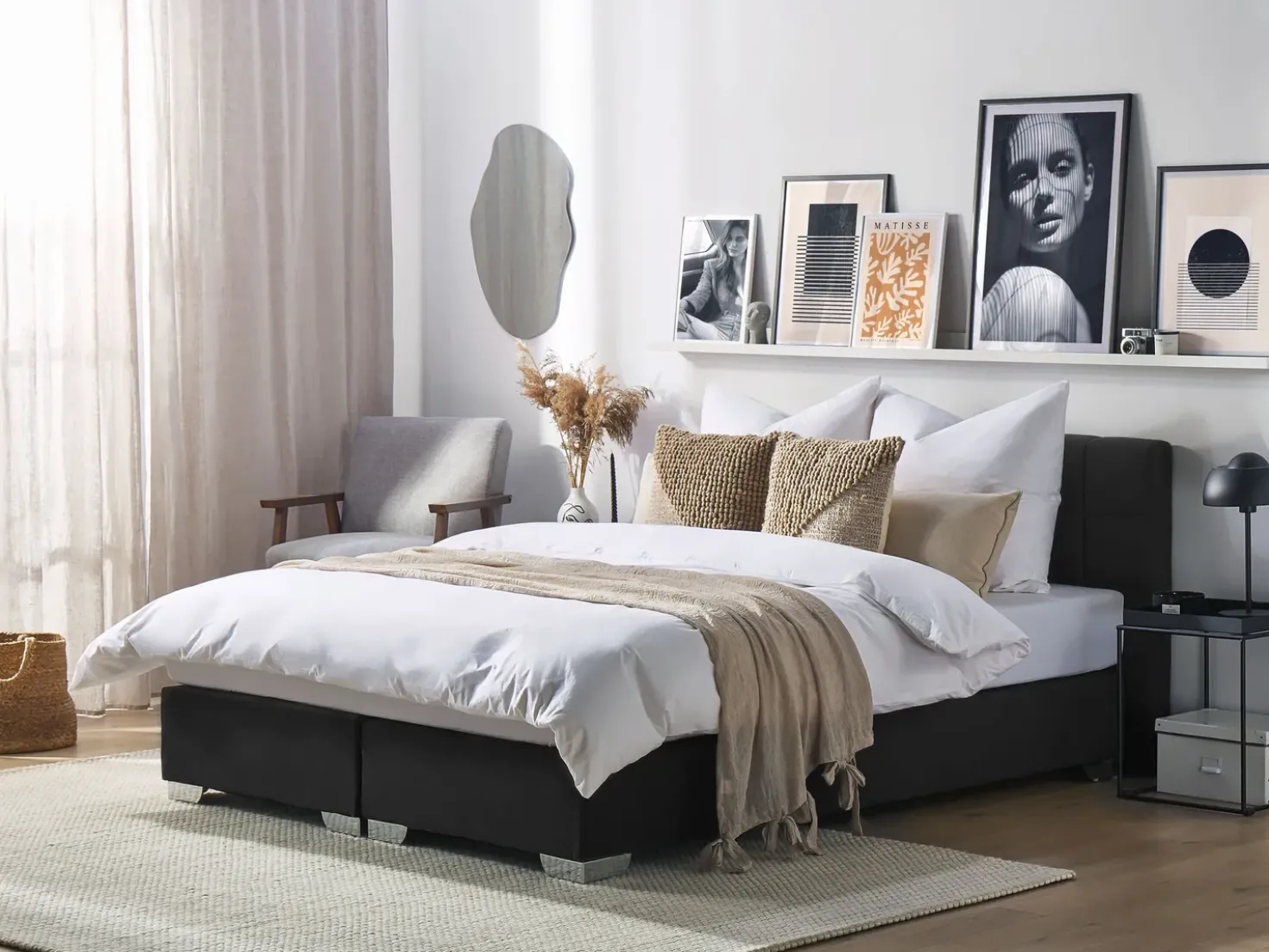 Letto Continentale Tessuto ADMIRAL 180 x 200 cm Nero