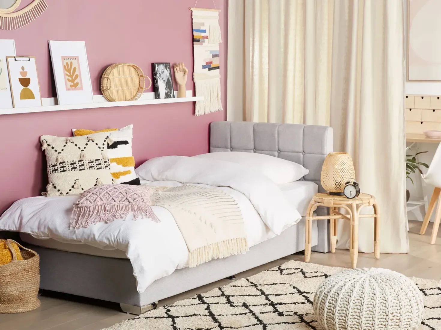 Letto Continentale Tessuto ADMIRAL 90 x 200 cm Grigio chiaro