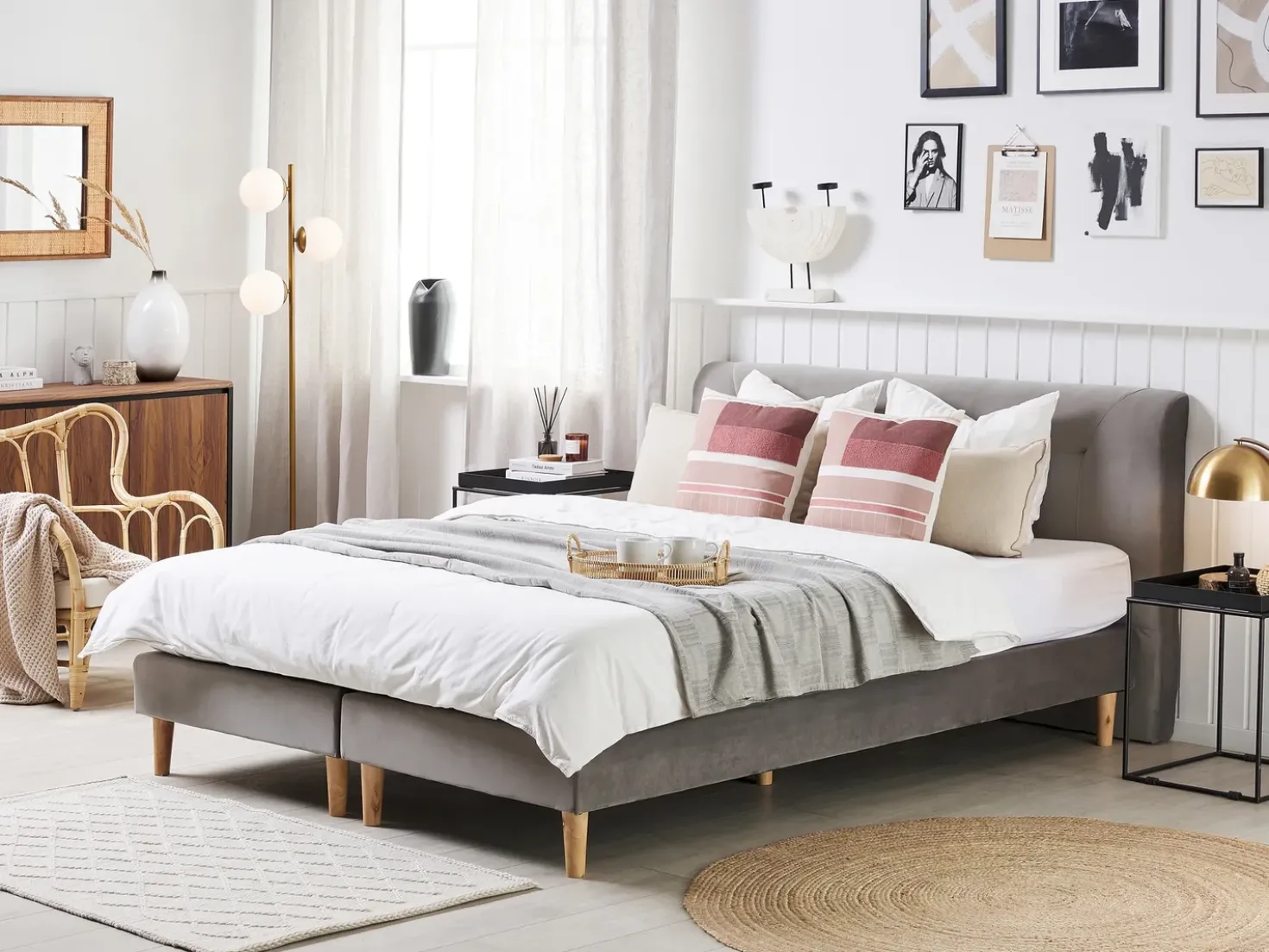 Letto Continentale Velluto MARQUISE 180 x 200 cm Grigio