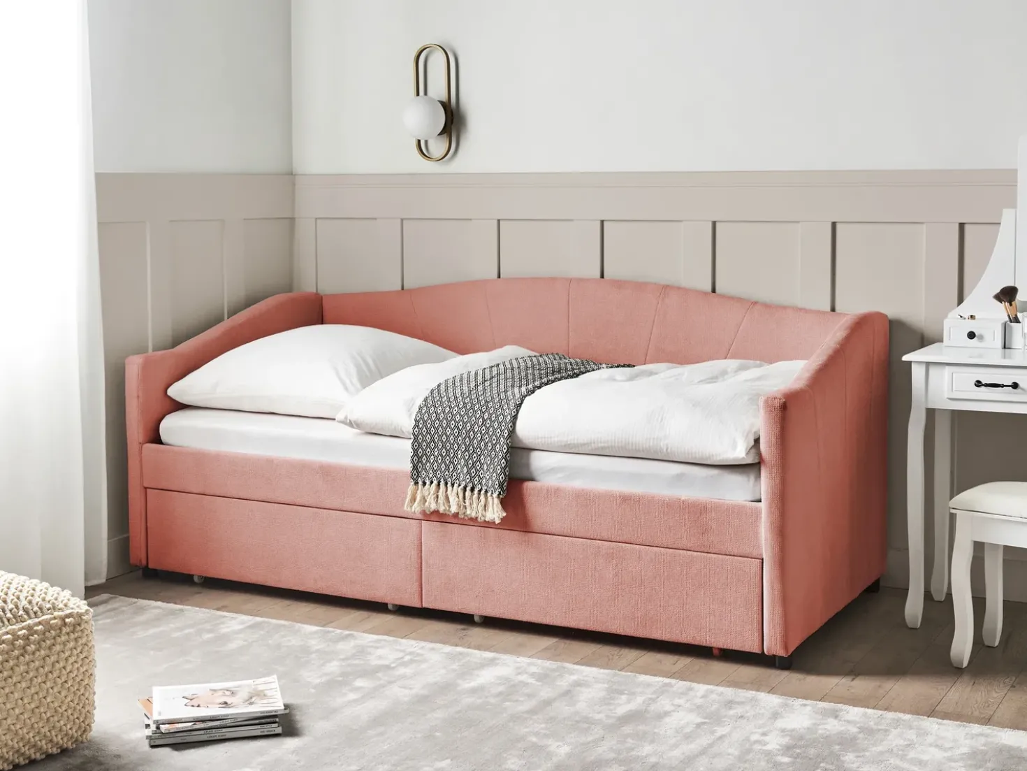 Letto da giorno con contenitore Tessuto VITTEL 90 x 200 cm Rosa