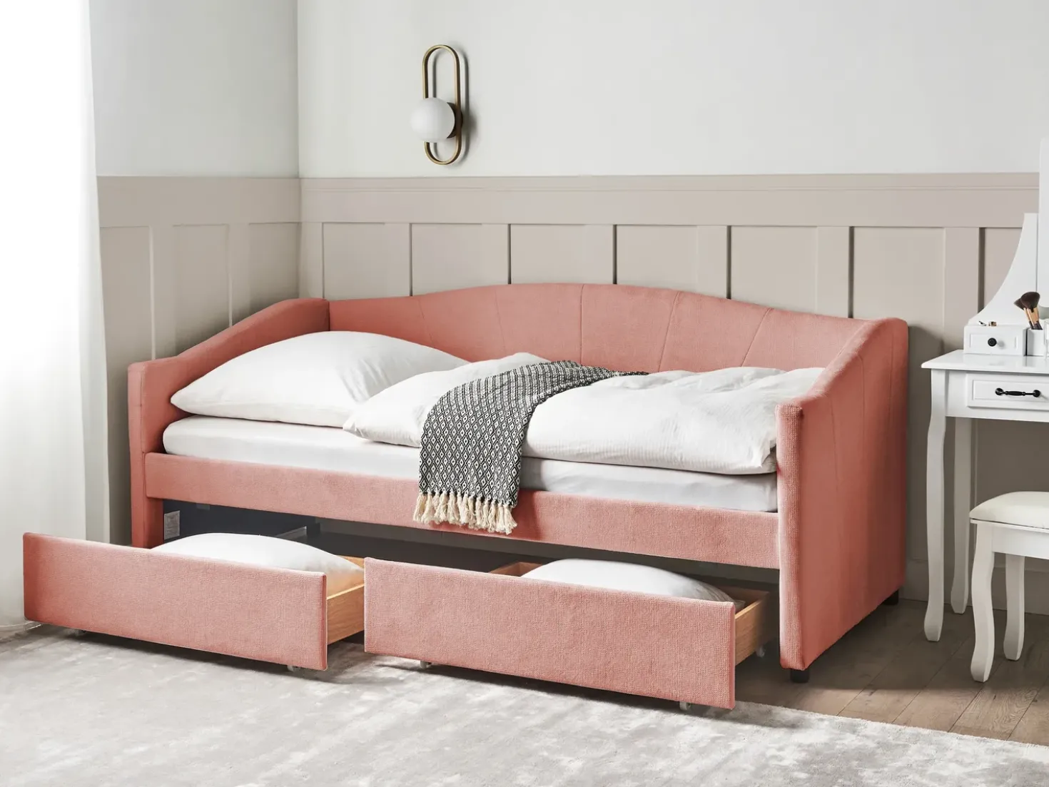 Letto da giorno con contenitore Tessuto VITTEL 90 x 200 cm Rosa