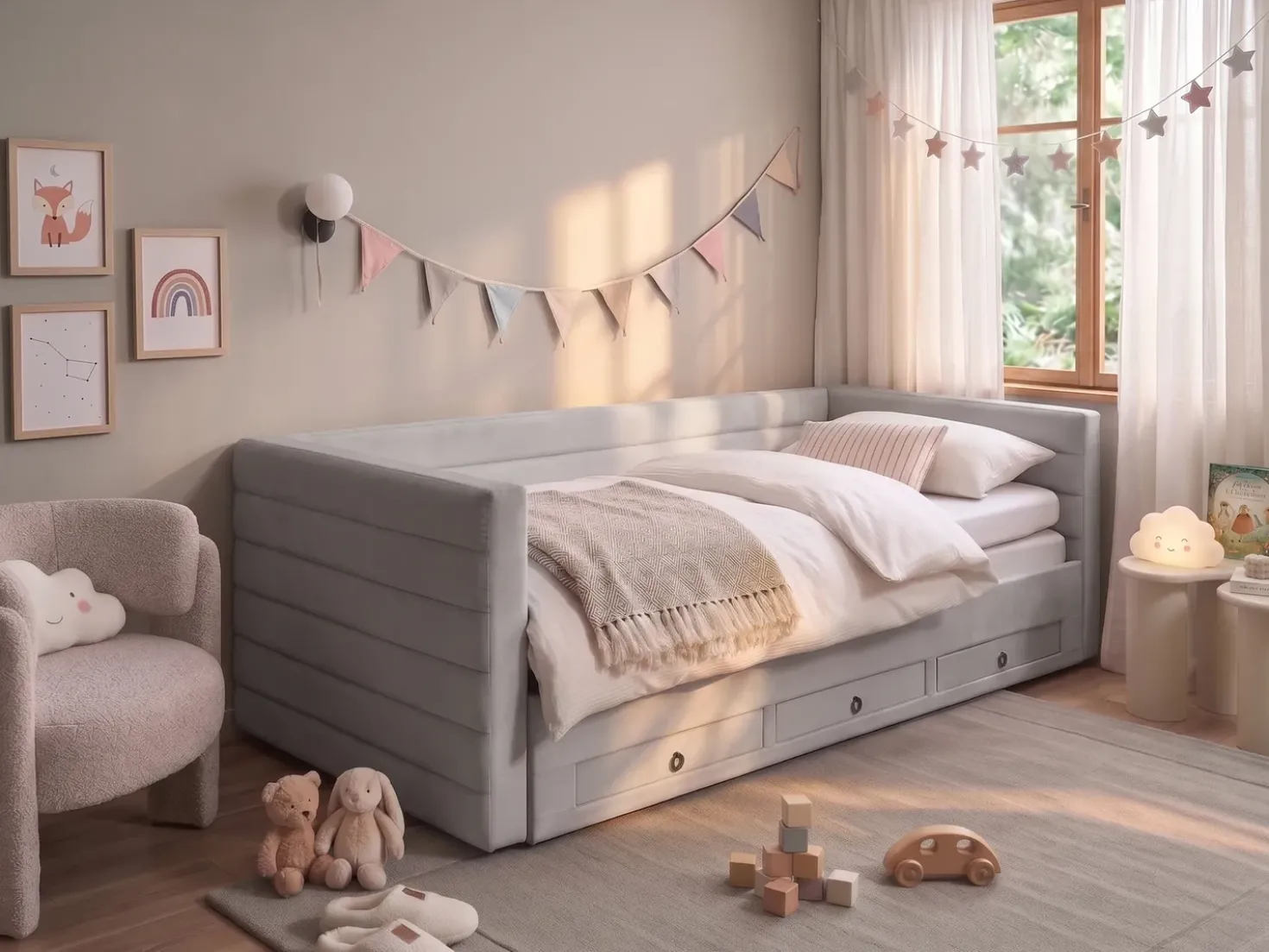 Letto da giorno con contenitore Velluto MEUDON 90 x 200 cm Grigio