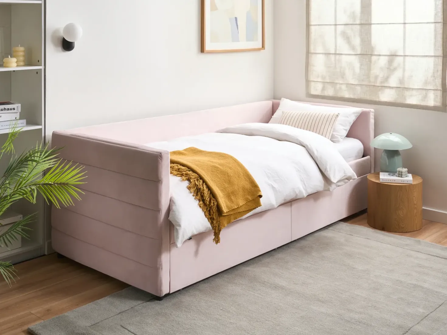 Letto da giorno con contenitore Velluto MARRAY 90 x 200 cm Rosa pastello