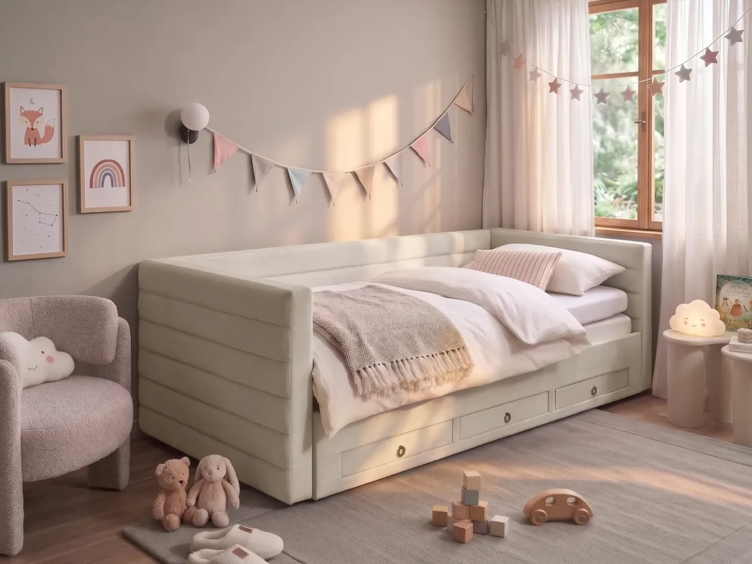 Letto da giorno con contenitore Velluto MEUDON 90 x 200 cm Bianco sporco