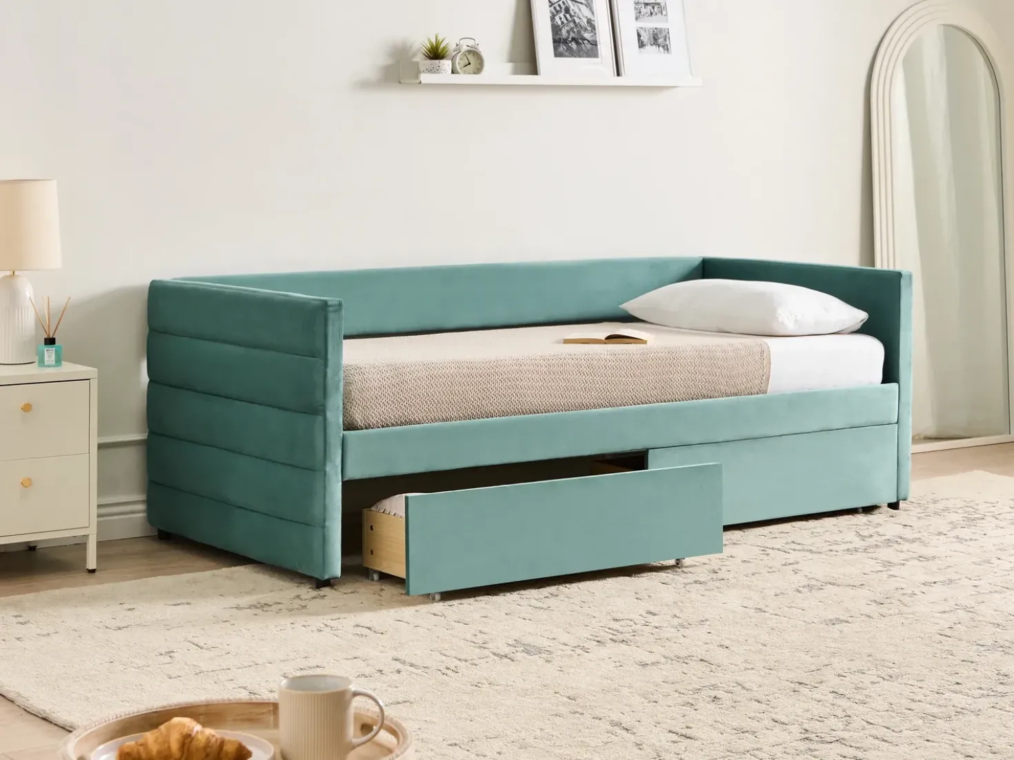 Letto da giorno con contenitore Velluto MARRAY 90 x 200 cm Verde menta