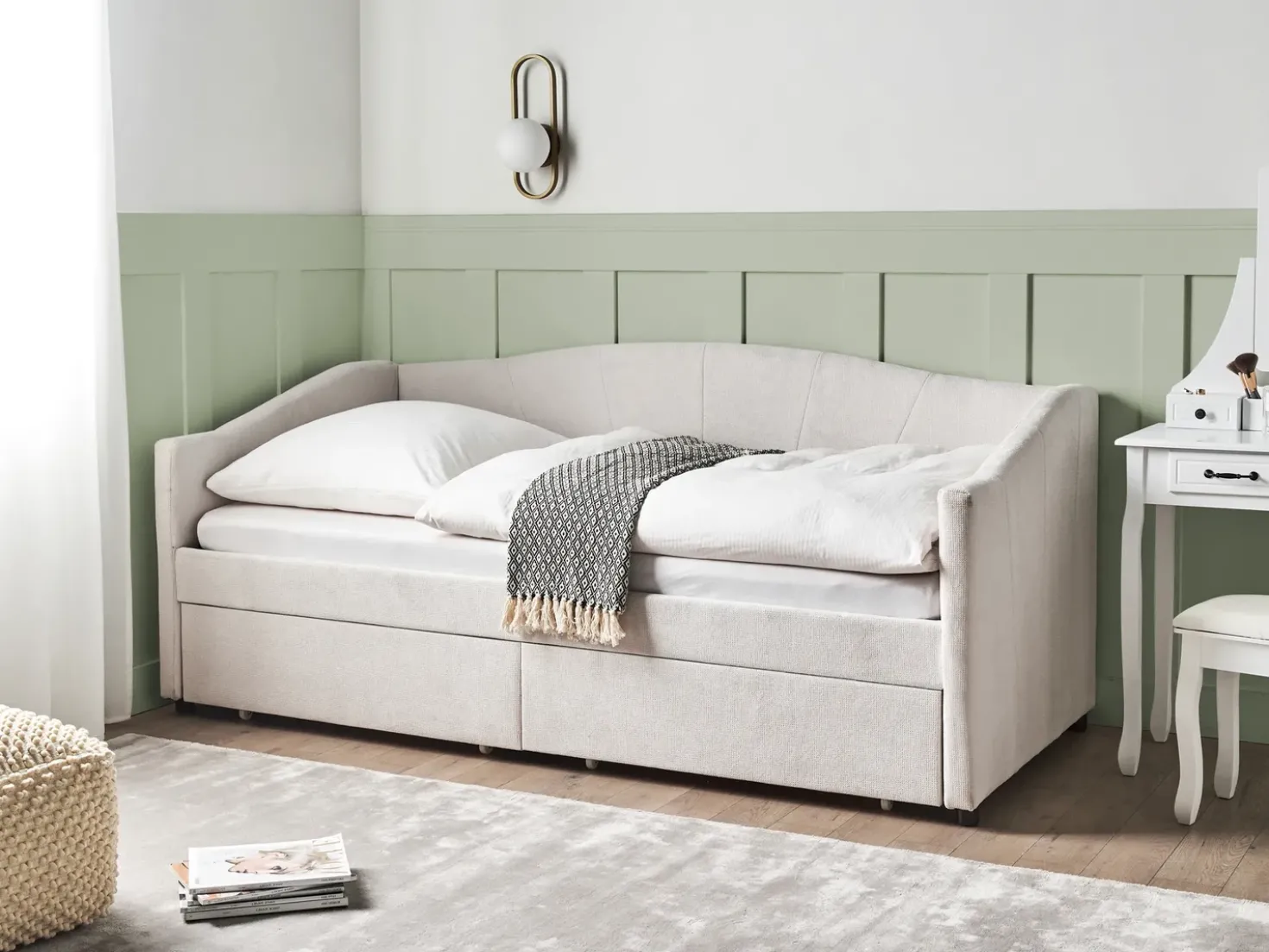 Letto da giorno con contenitore Tessuto VITTEL 90 x 200 cm Beige chiaro