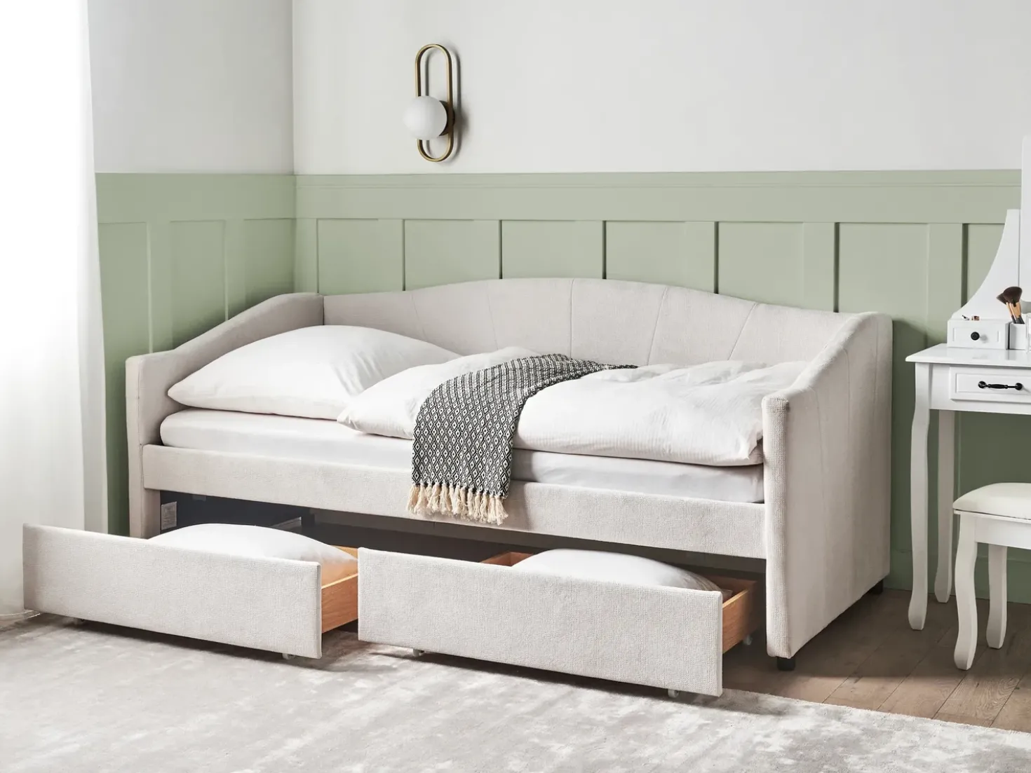 Letto da giorno con contenitore Tessuto VITTEL 90 x 200 cm Beige chiaro