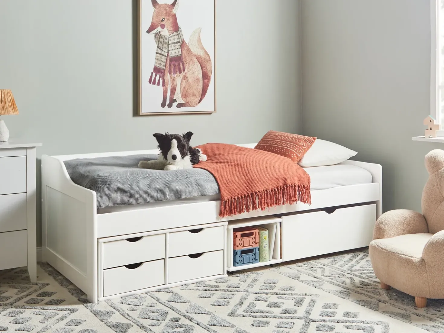 Letto da giorno con contenitore Legno di pino ROYVILLE 90 x 200 cm Bianco