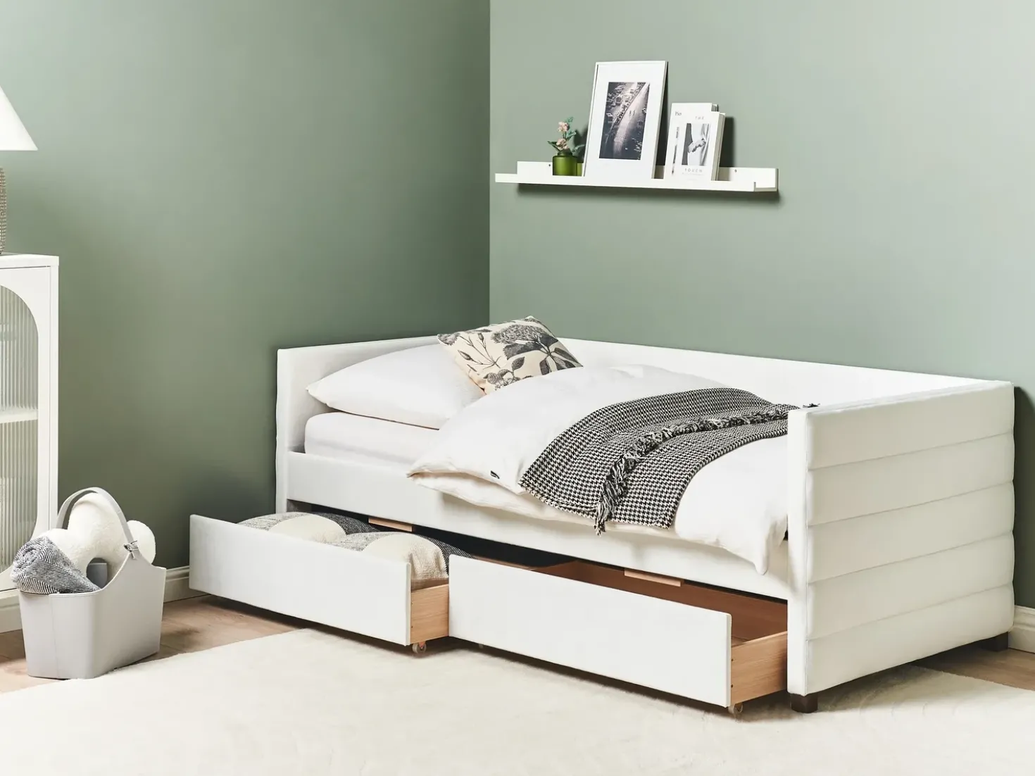 Letto da giorno con contenitore Velluto MARRAY II 90 x 200 cm Bianco sporco