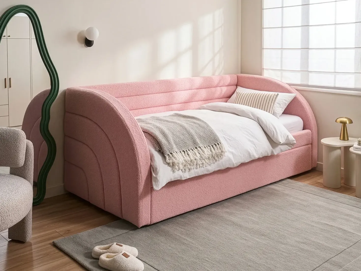 Letto estraibile Bouclé ALBIAC 90 x 200 cm Rosa pastello