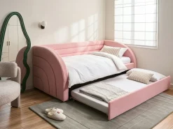 Letto estraibile Bouclé ALBIAC 90 x 200 cm Rosa pastello