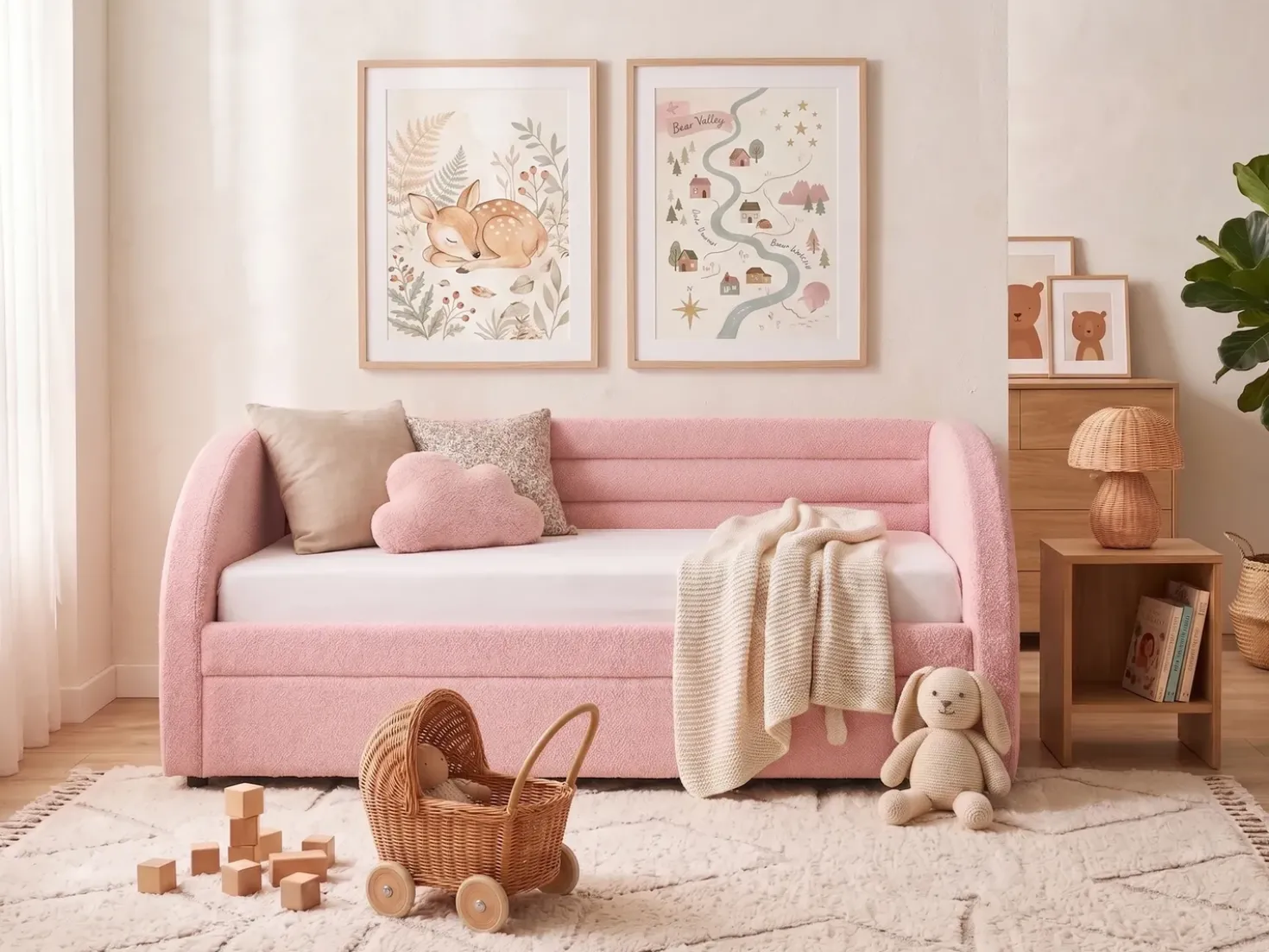 Letto estraibile Bouclé ALBIAC 90 x 200 cm Rosa pastello