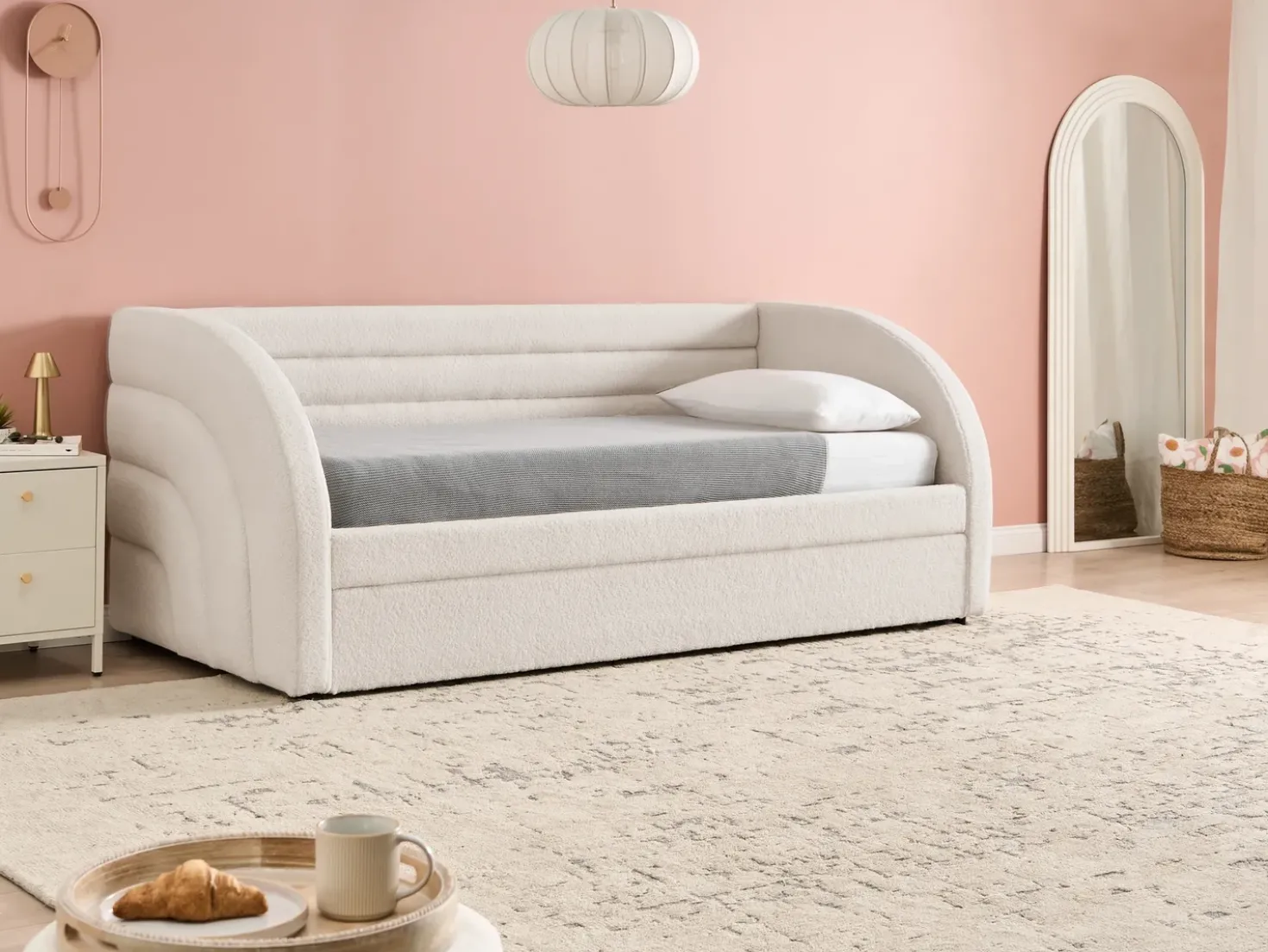 Letto estraibile Bouclé ALBIAC 90 x 200 cm Bianco