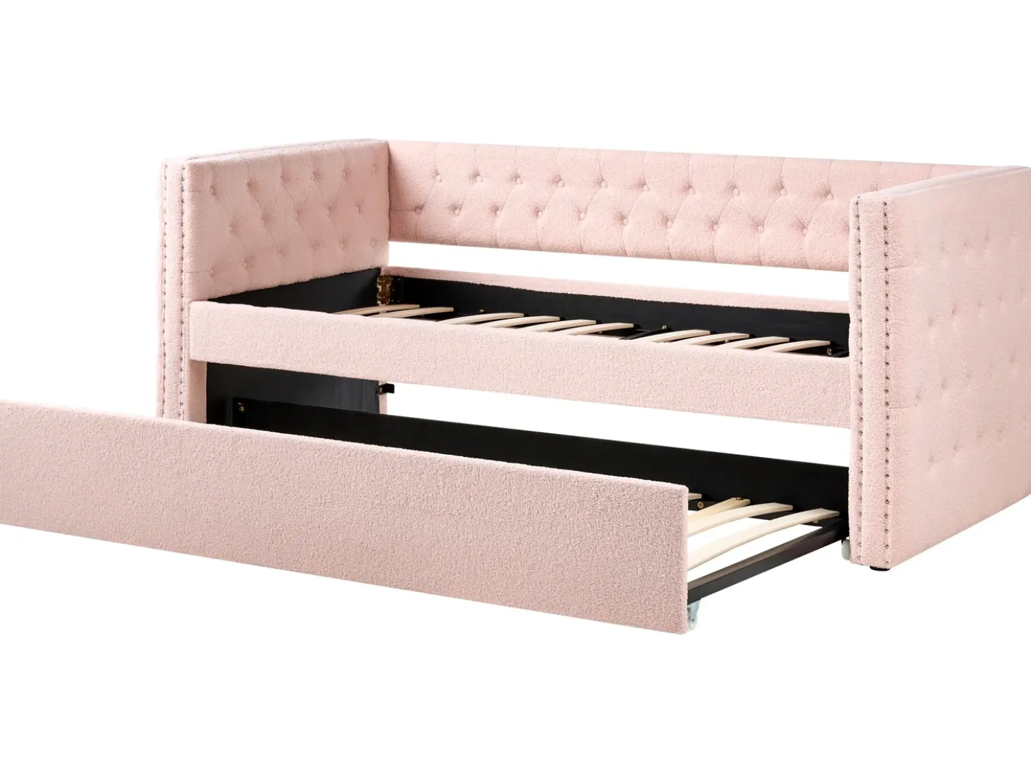 Letto estraibile Bouclé GASSIN 90 x 200 cm Rosa pastello