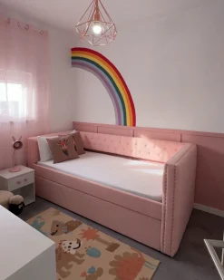 Letto estraibile Bouclé GASSIN 90 x 200 cm Rosa pastello