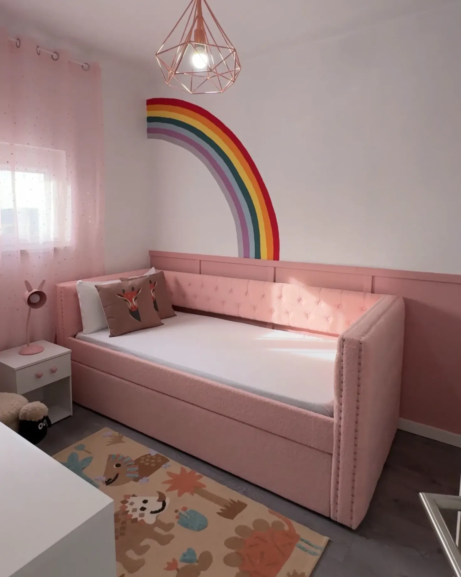 Letto estraibile Bouclé GASSIN 90 x 200 cm Rosa pastello