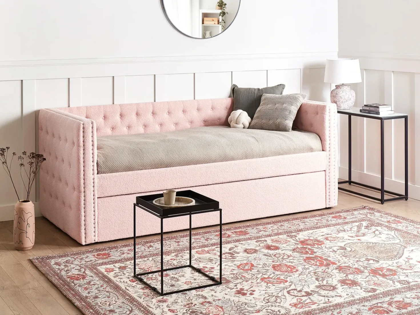 Letto estraibile Bouclé GASSIN 90 x 200 cm Rosa pastello