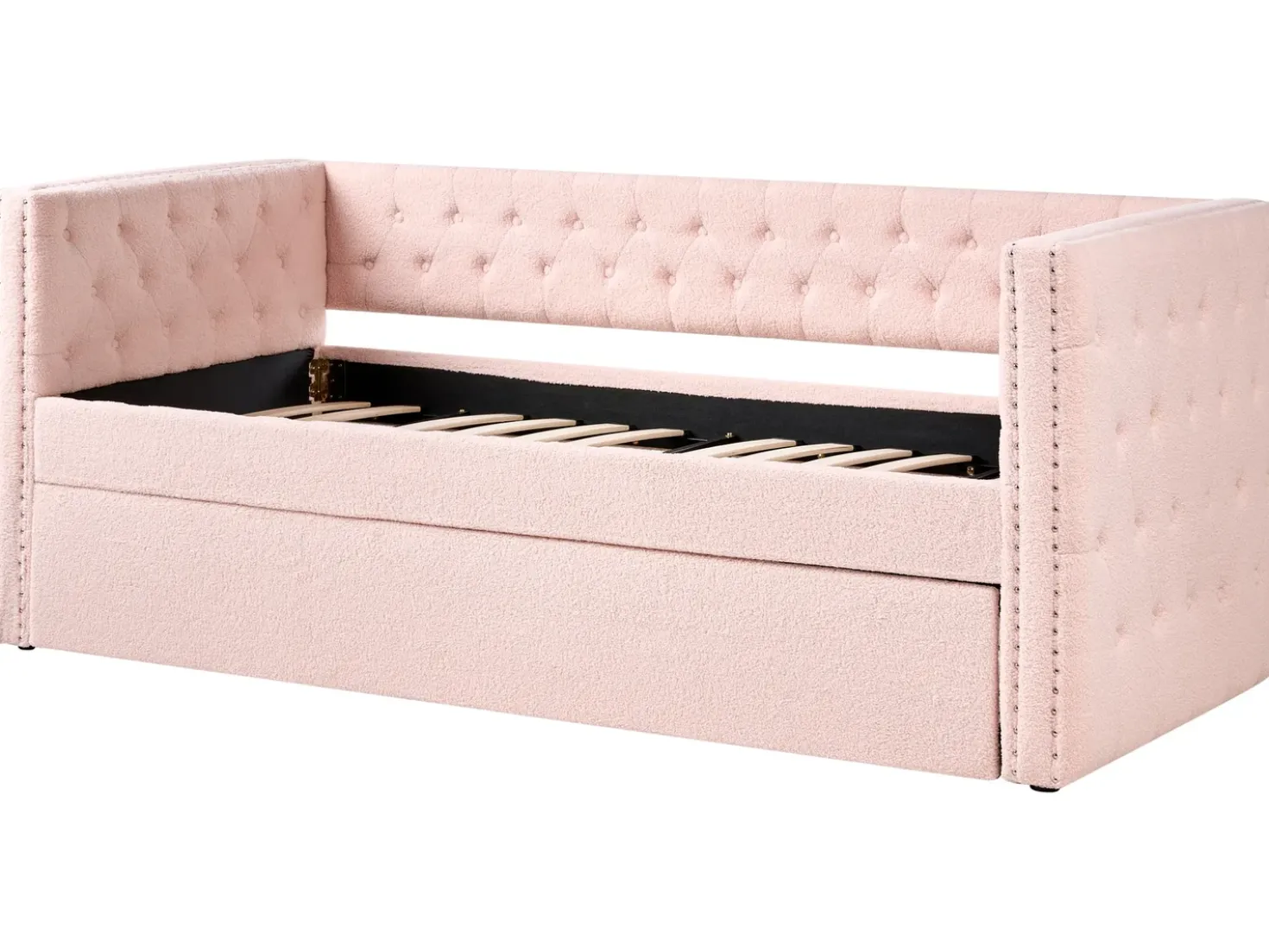 Letto estraibile Bouclé GASSIN 90 x 200 cm Rosa pastello