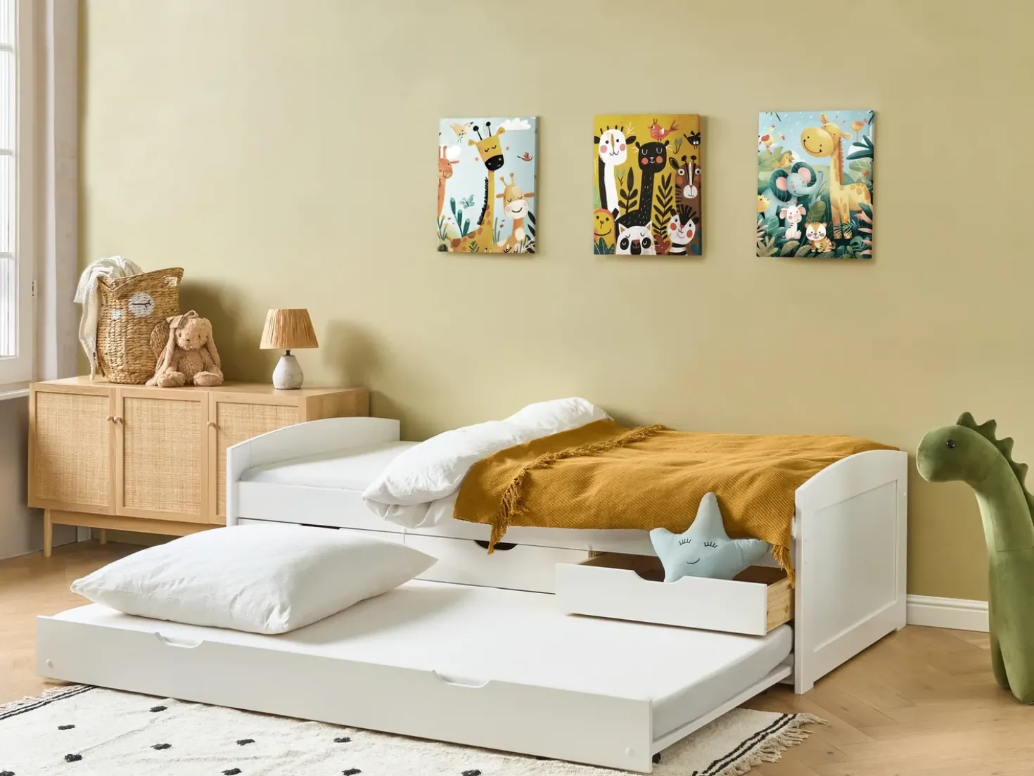 Letto estraibile Legno di pino PETIVILLE 90 x 200 cm Bianco