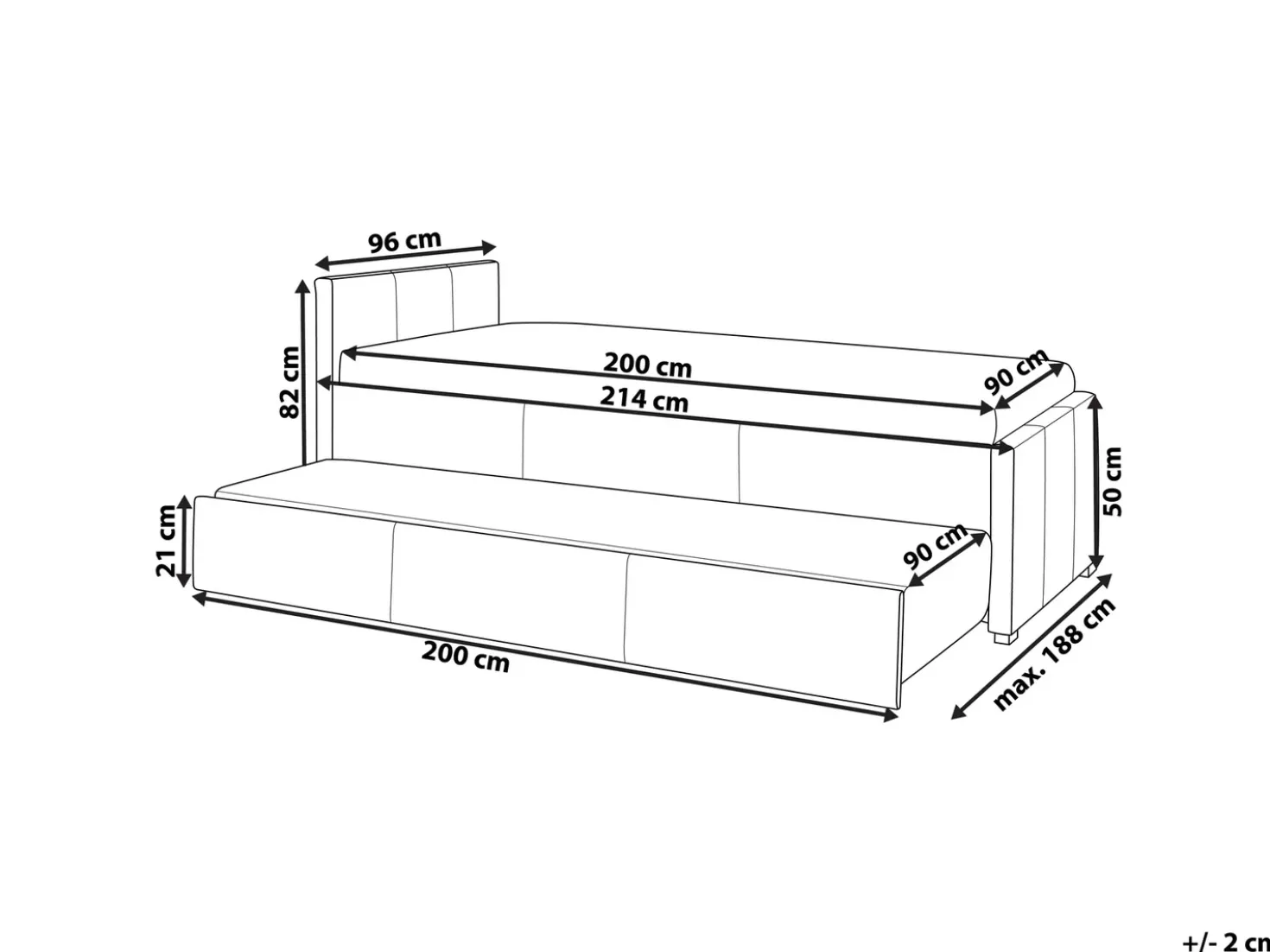 Letto estraibile Tessuto MARMANDE 90 x 200 cm Grigio scuro