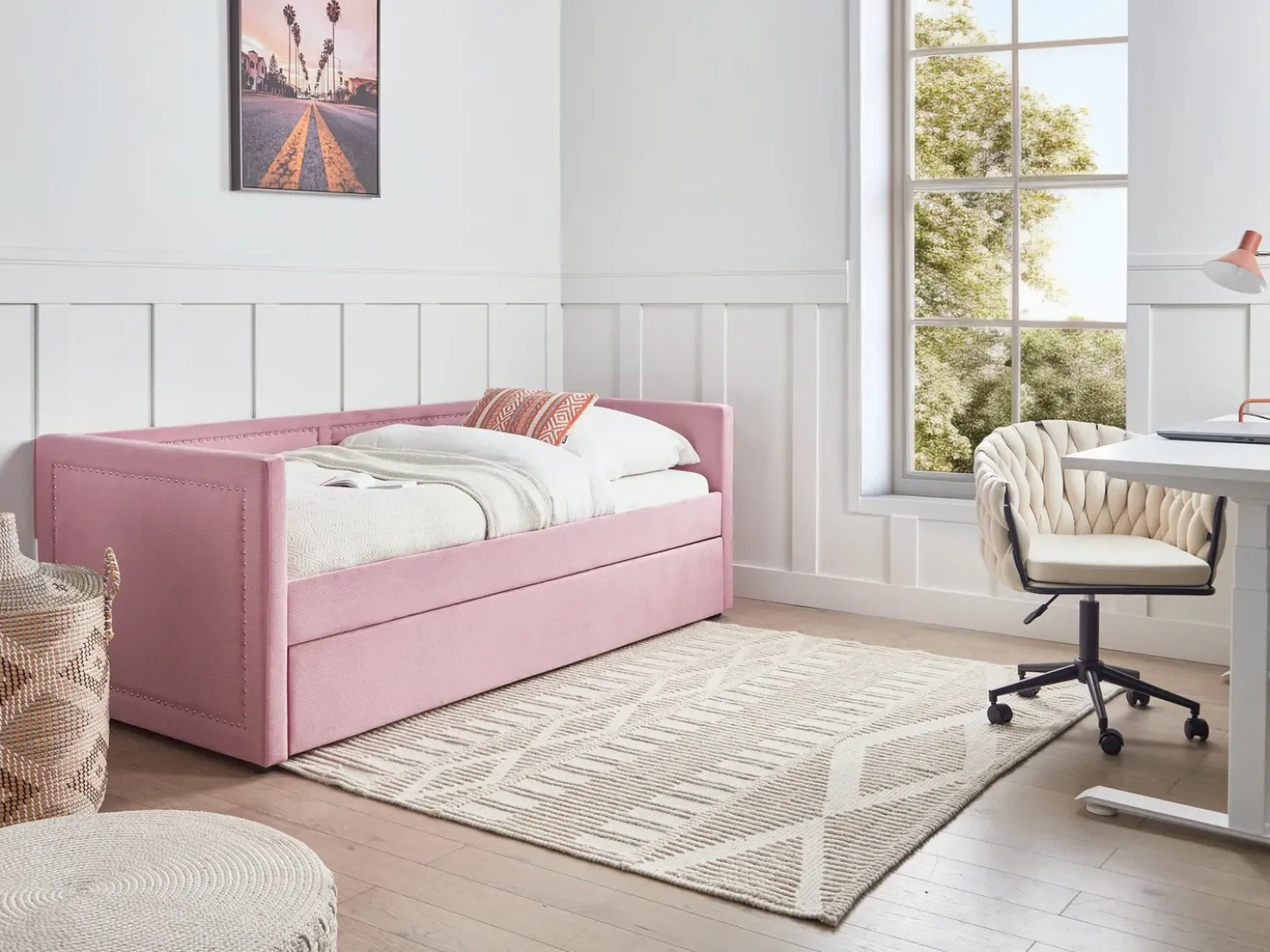 Letto estraibile Velluto a coste MIMIZAN 90 x 200 cm Rosa