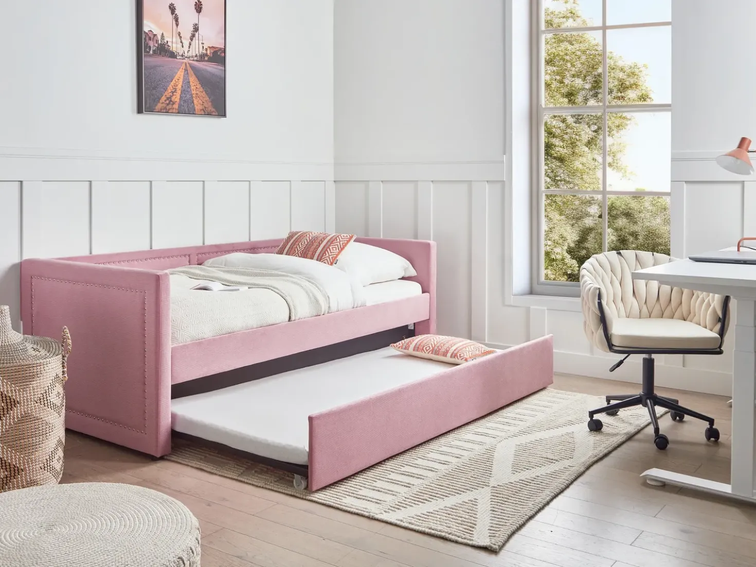 Letto estraibile Velluto a coste MIMIZAN 90 x 200 cm Rosa