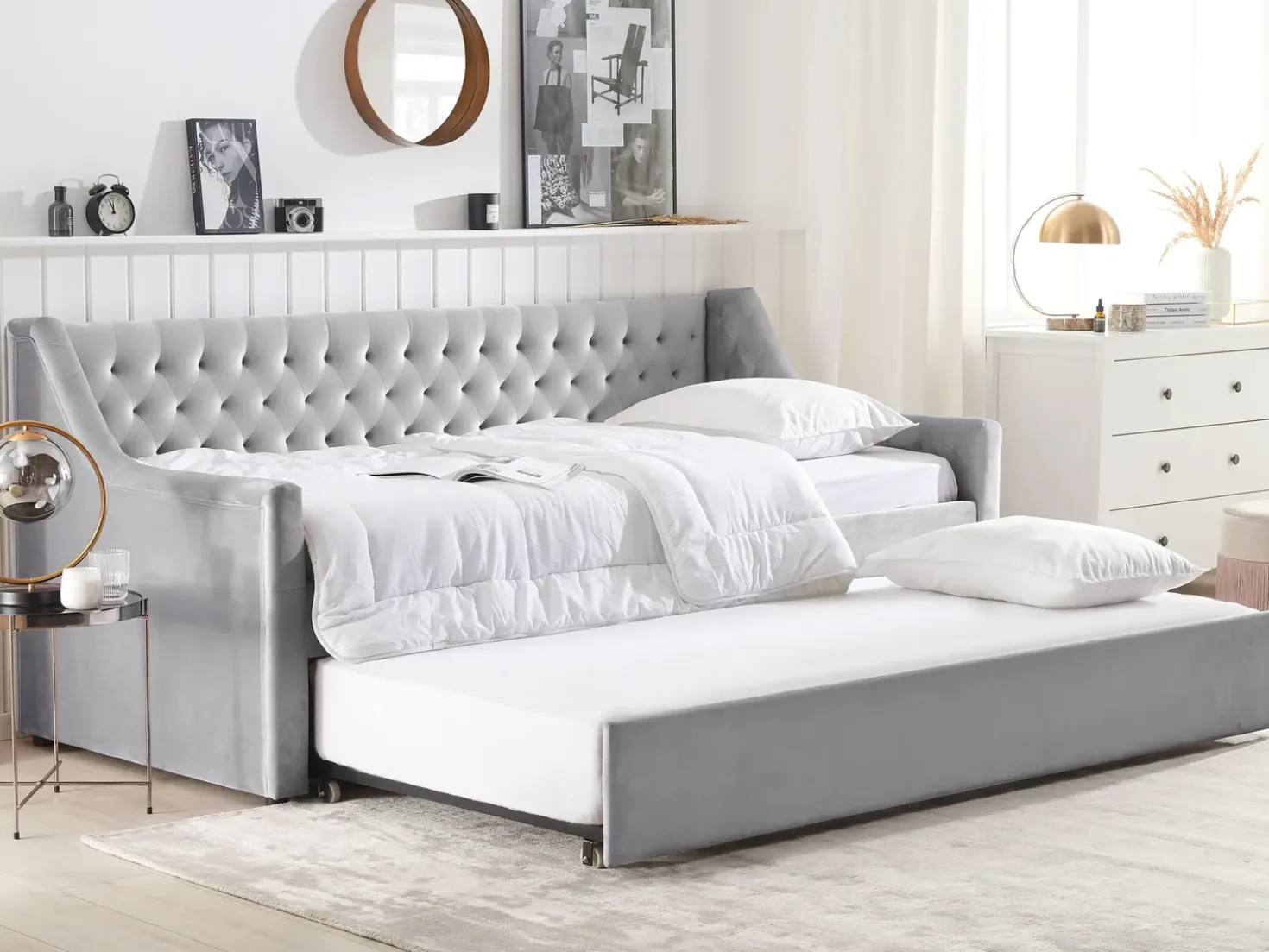 Letto estraibile Velluto MONTARGIS 90 x 200 cm Grigio chiaro
