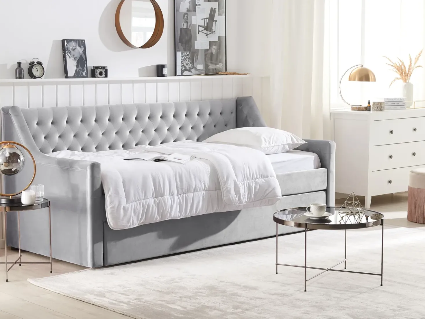 Letto estraibile Velluto MONTARGIS 90 x 200 cm Grigio chiaro