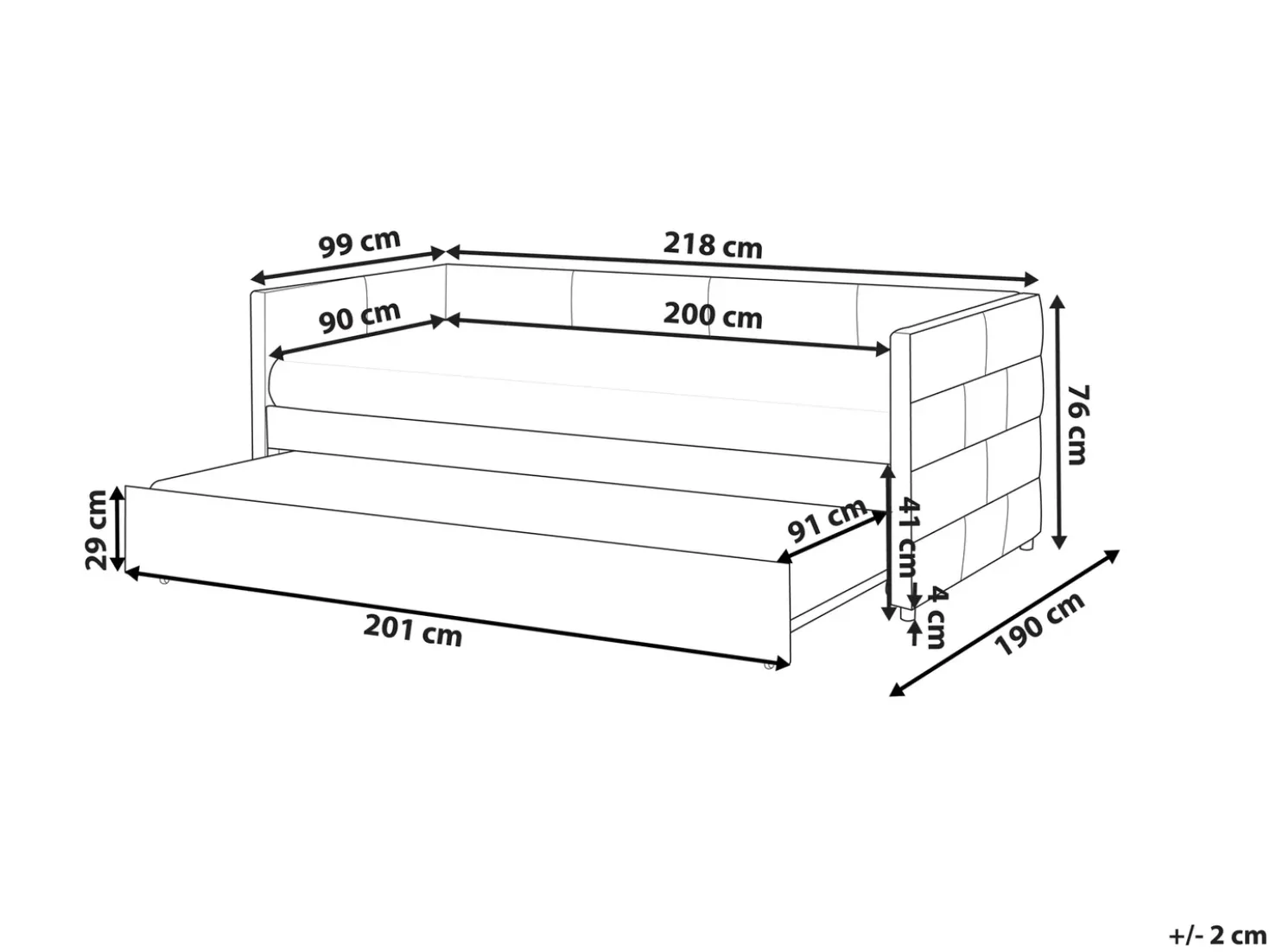 Letto estraibile Velluto CHAVONNE 90 x 200 cm Bianco sporco