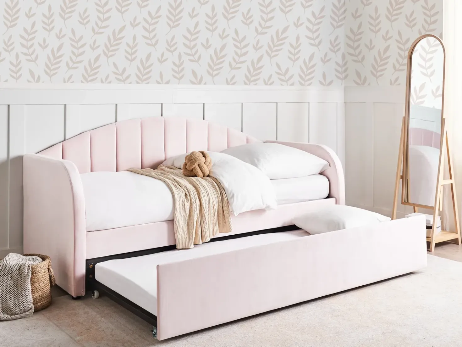 Letto estraibile Velluto EYBURIE 90 x 200 cm Rosa pastello