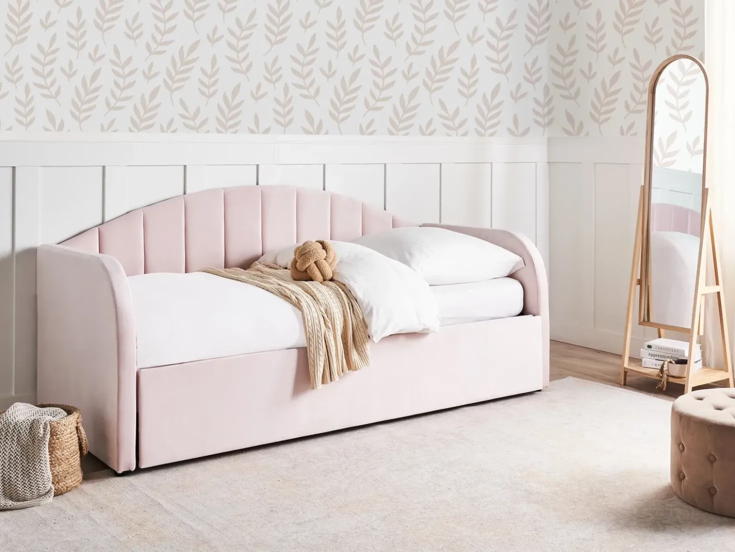 Letto estraibile Velluto EYBURIE 90 x 200 cm Rosa pastello