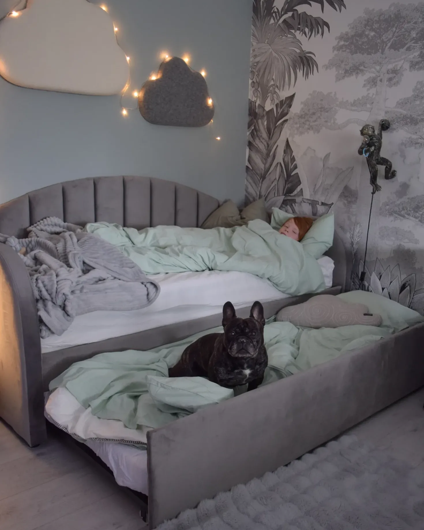 Letto estraibile Velluto EYBURIE 90 x 200 cm Grigio