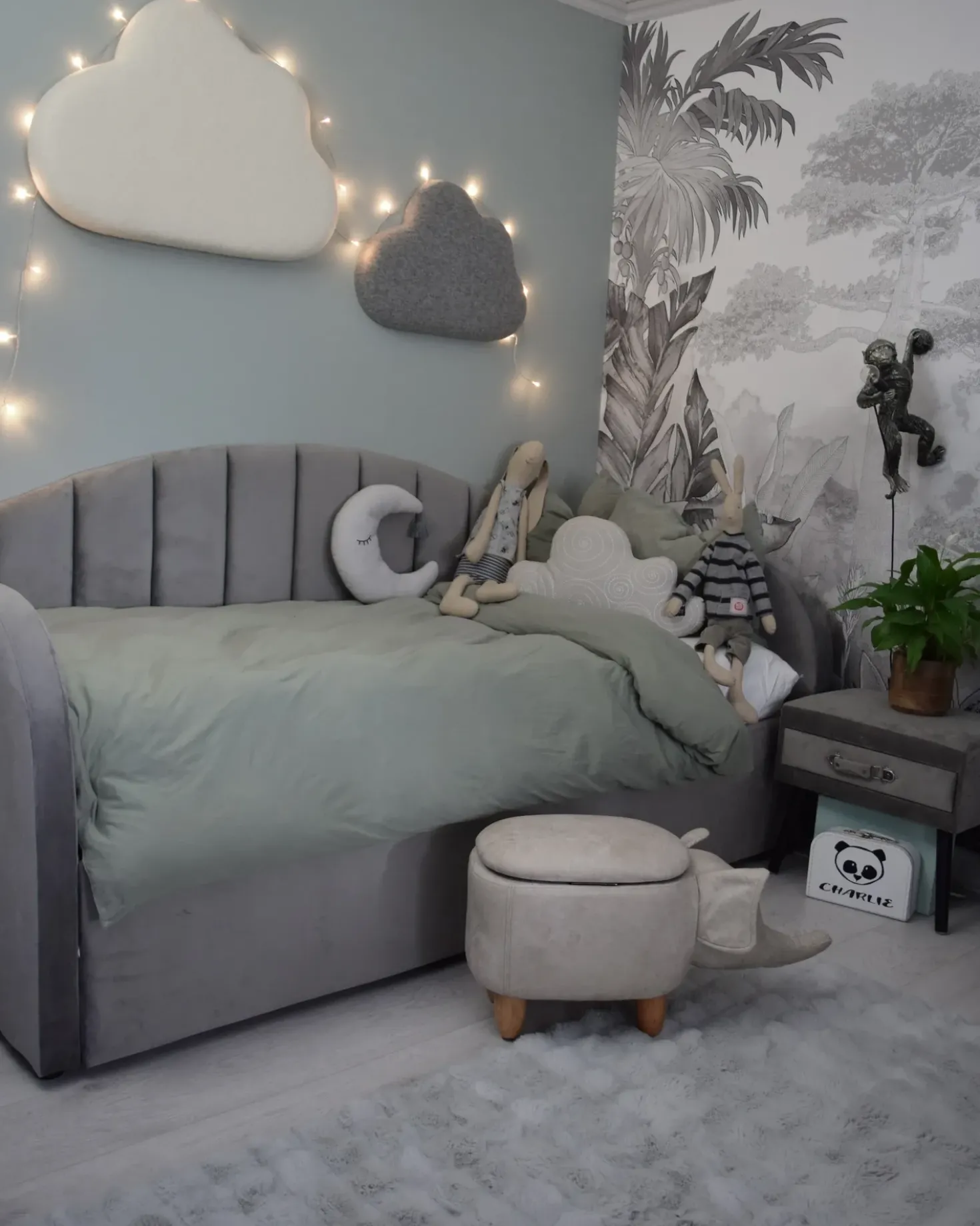 Letto estraibile Velluto EYBURIE 90 x 200 cm Grigio