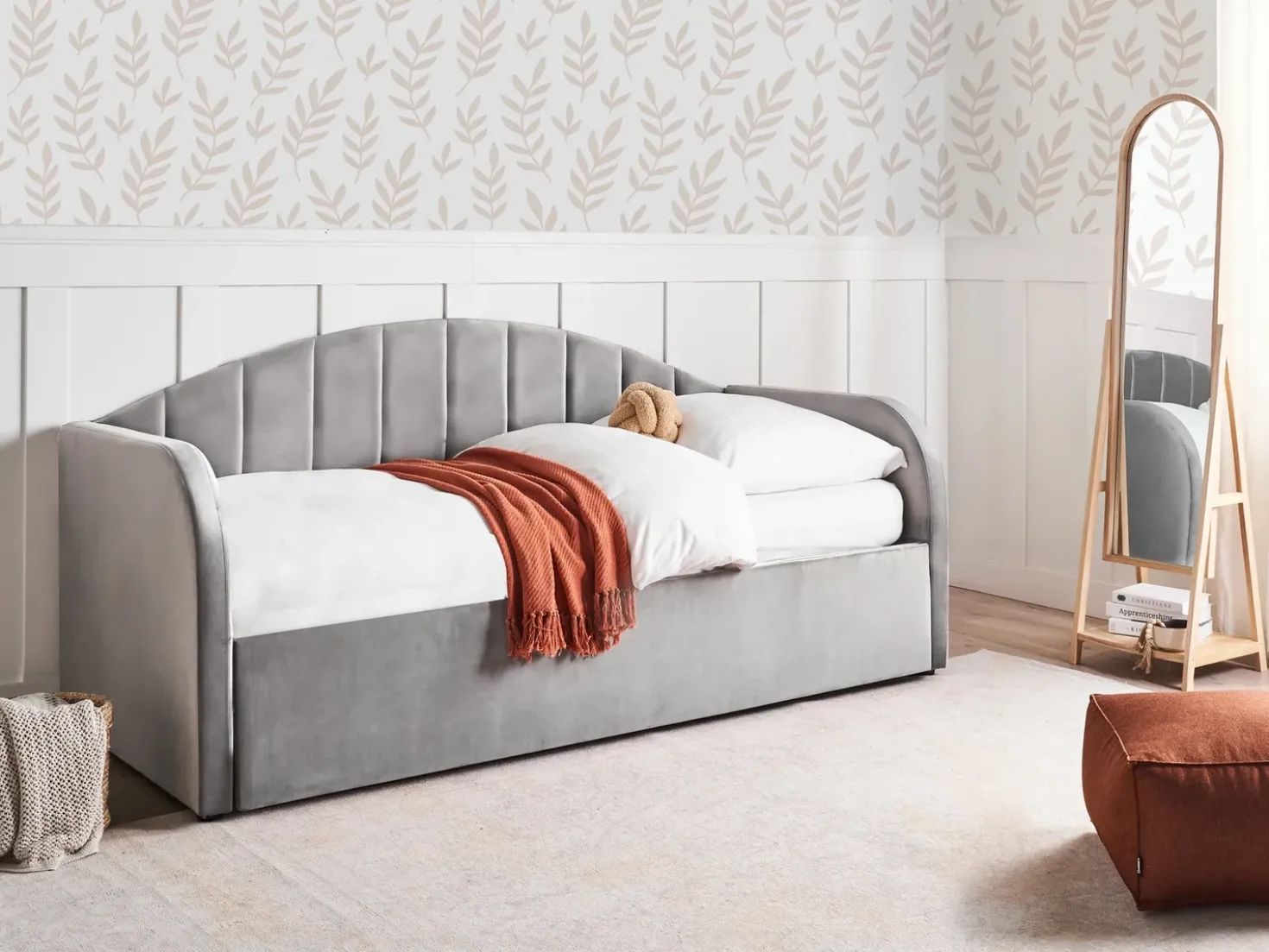 Letto estraibile Velluto EYBURIE 90 x 200 cm Grigio
