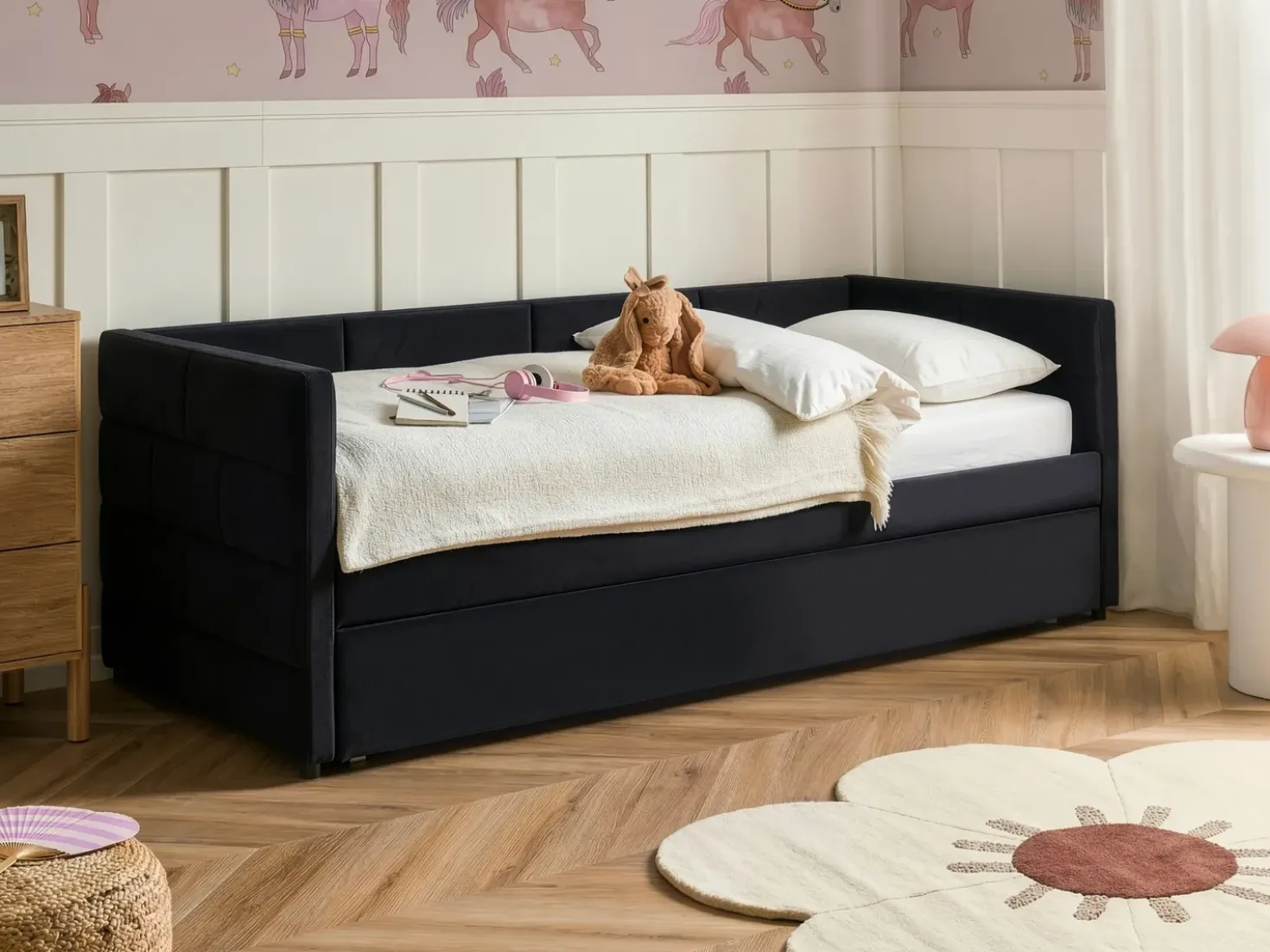 Letto estraibile Velluto CHAVONNE 90 x 200 cm Nero