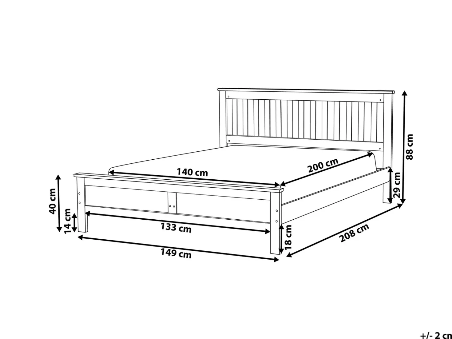 Letto Legno di pino MAYENNE 140 x 200 cm Grigio
