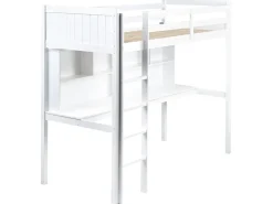 Letto matrimoniale alto con scrivania Legno di pino FOUCAMONT 90 x 200 cm Bianco