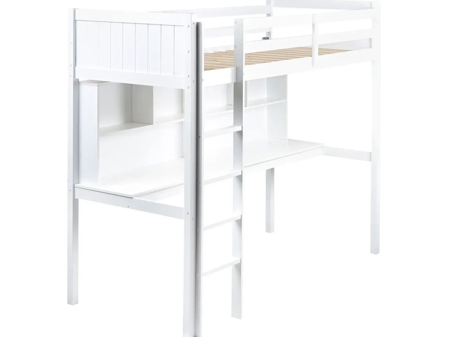Letto matrimoniale alto con scrivania Legno di pino FOUCAMONT 90 x 200 cm Bianco