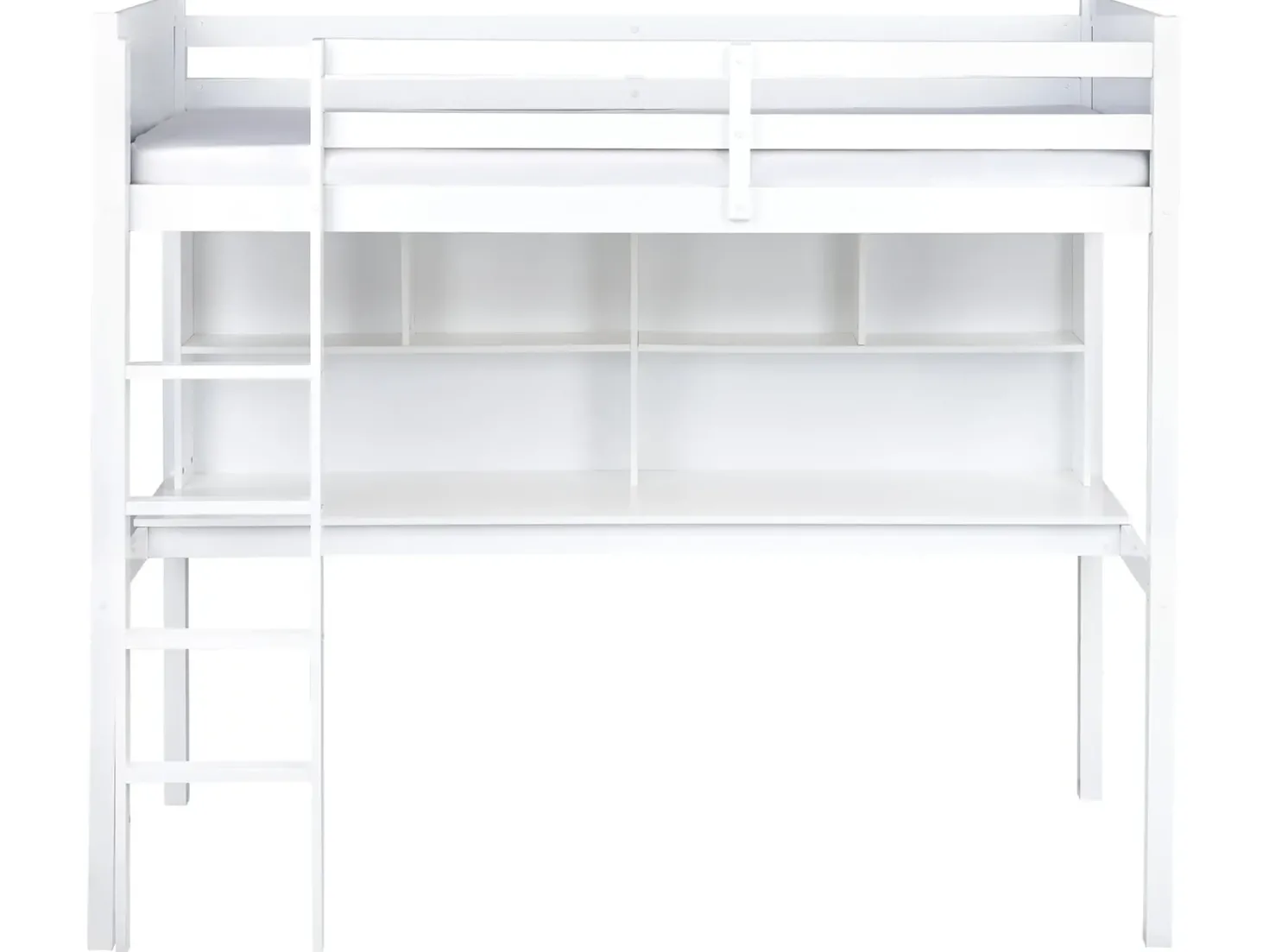 Letto matrimoniale alto con scrivania Legno di pino FOUCAMONT 90 x 200 cm Bianco