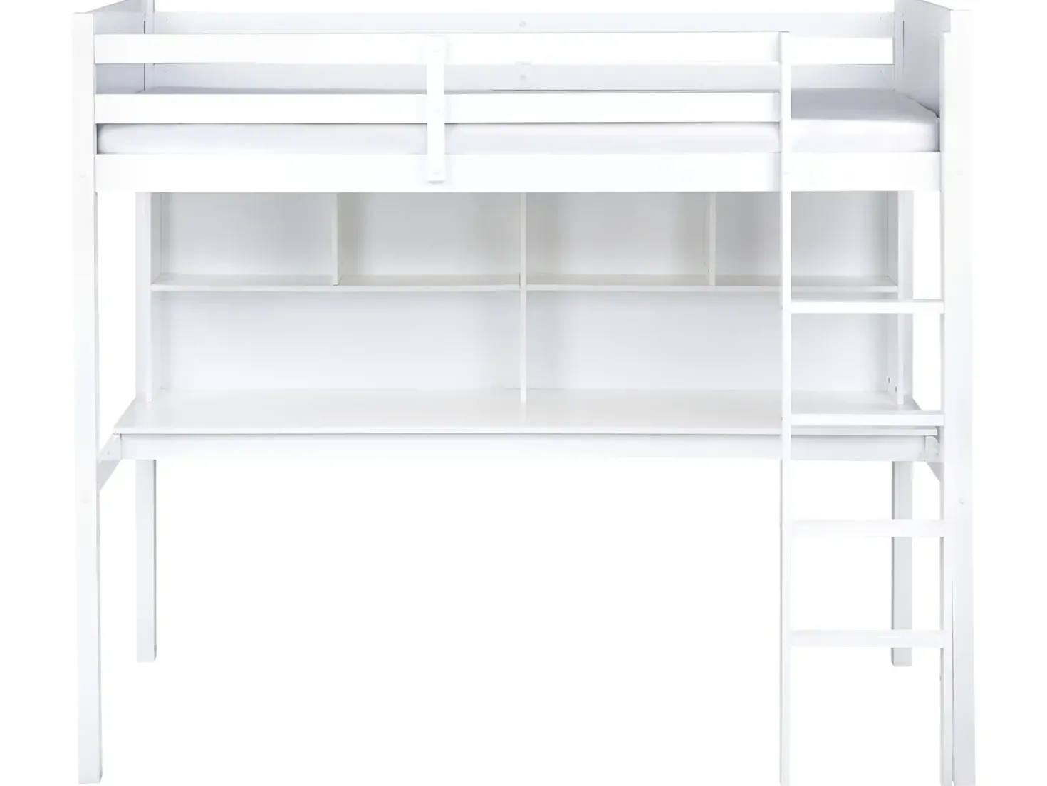 Letto matrimoniale alto con scrivania Legno di pino FOUCAMONT 90 x 200 cm Bianco
