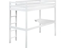 Letto matrimoniale alto con scrivania Legno di pino LOURY 90 x 200 cm Bianco
