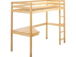 Letto matrimoniale alto con scrivania Legno di pino LOURY 90 x 200 cm Marrone chiaro