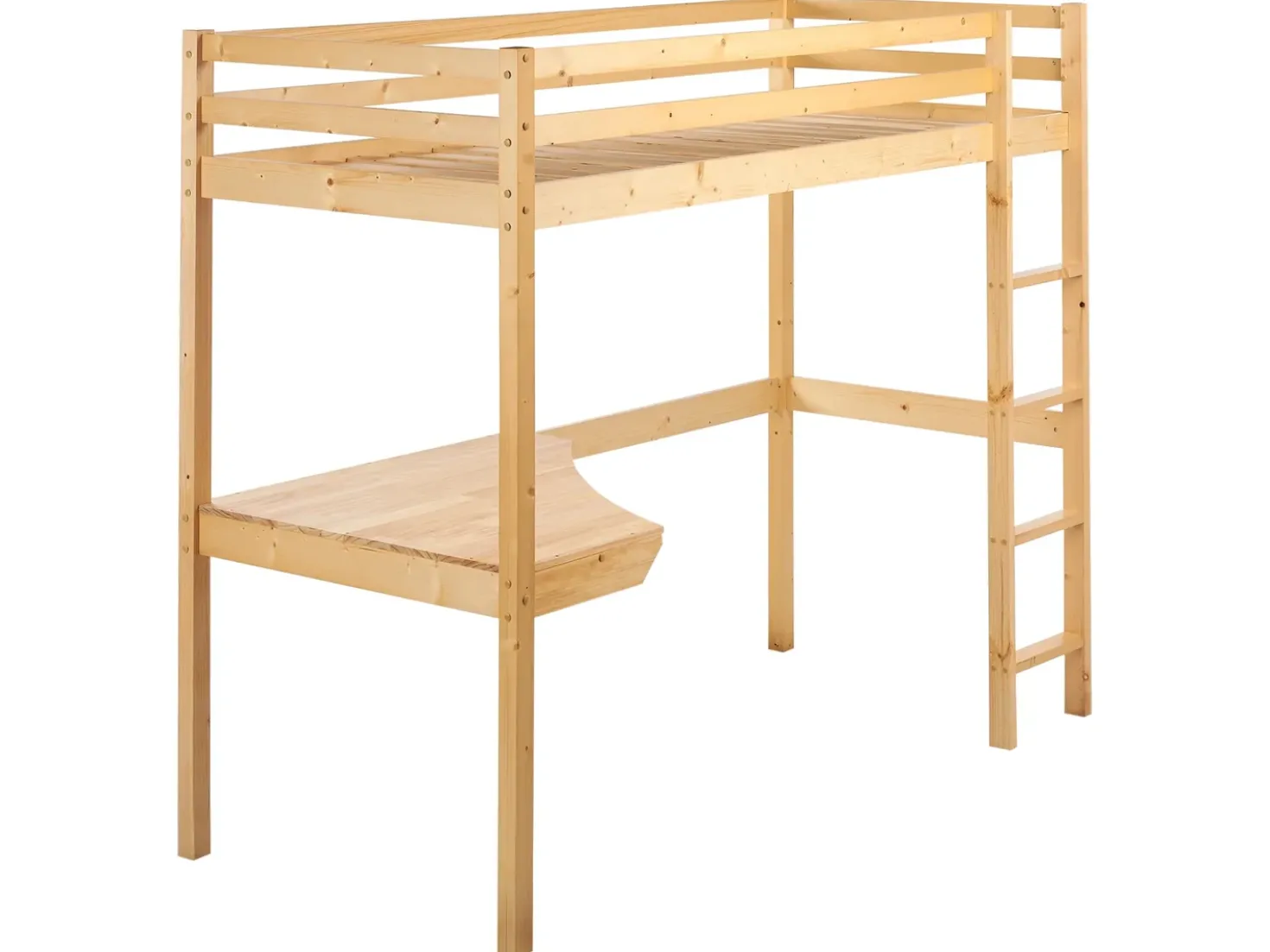 Letto matrimoniale alto con scrivania Legno di pino LOURY 90 x 200 cm Marrone chiaro
