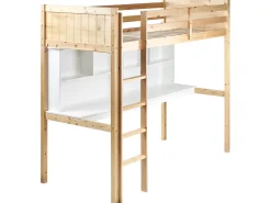Letto matrimoniale alto con scrivania Legno di pino FOUCAMONT 90 x 200 cm Marrone chiaro