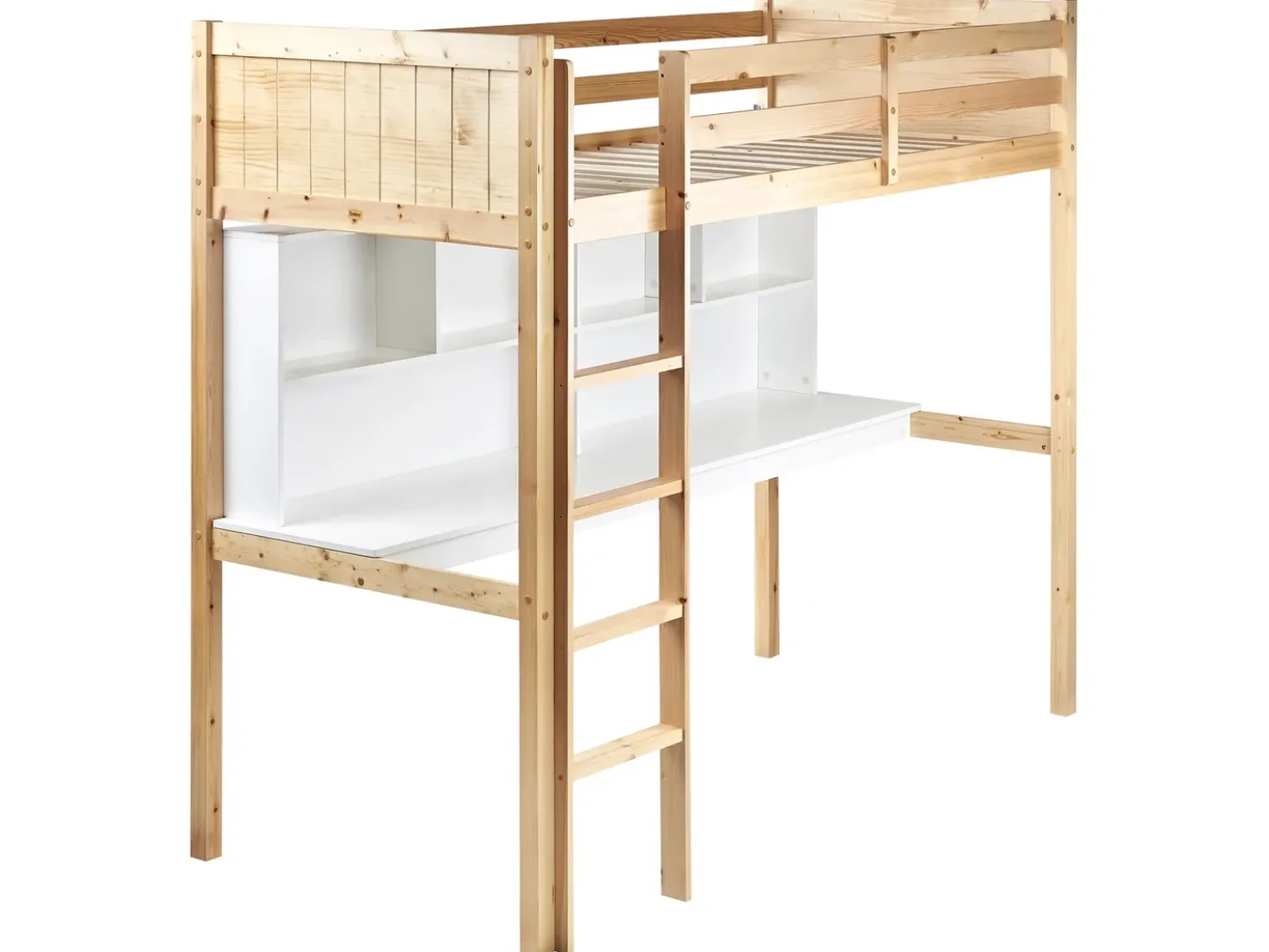 Letto matrimoniale alto con scrivania Legno di pino FOUCAMONT 90 x 200 cm Marrone chiaro