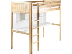 Letto matrimoniale alto con scrivania Legno di pino FOUCAMONT 90 x 200 cm Marrone chiaro