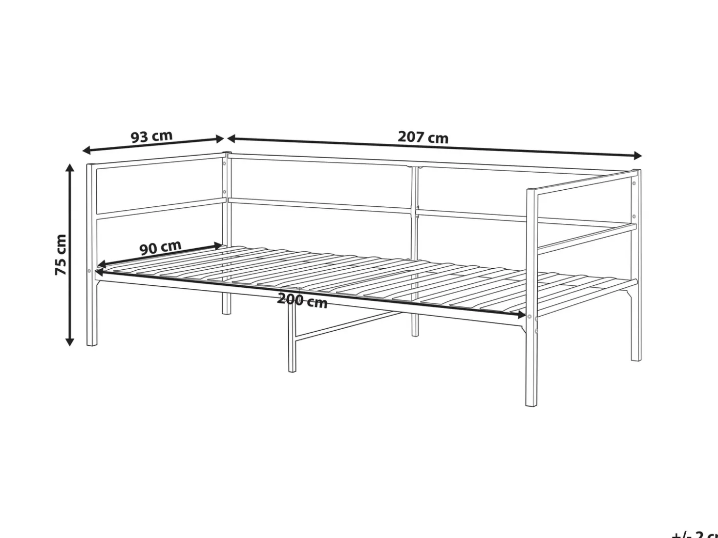 Letto Metallo BATTUT 90 x 200 cm Nero